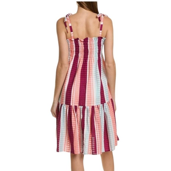 Tanya Taylor Dress Size XL Pink Stripe Smocked Leandra Sleeveless NWT Sundress - Picture 8 of 9